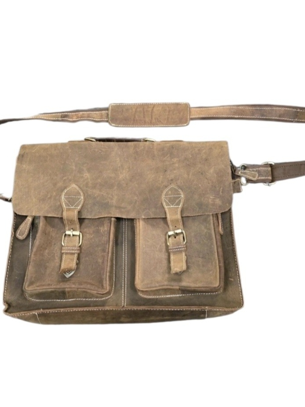 Distressed Brown Leather Laptop Messenger Bag Office  Crossbody Travel Bag 16x13